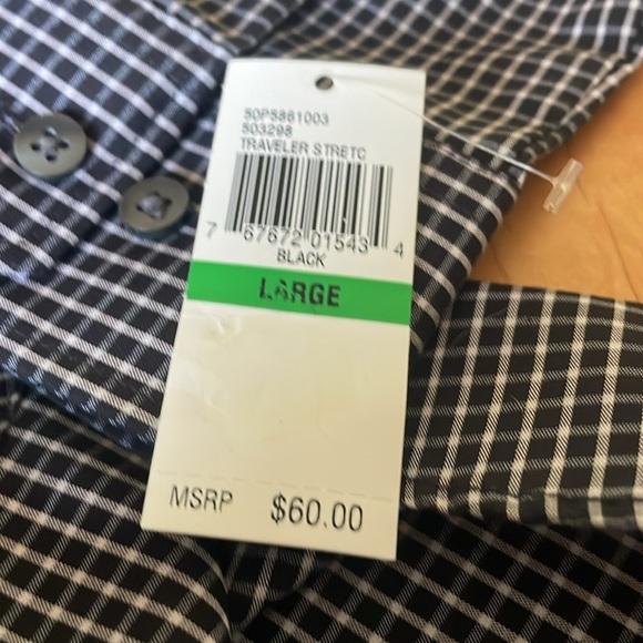 Van Heusen Travelers performance stretch Men's Black and White Checkered Shirt L - Picture 8 of 9